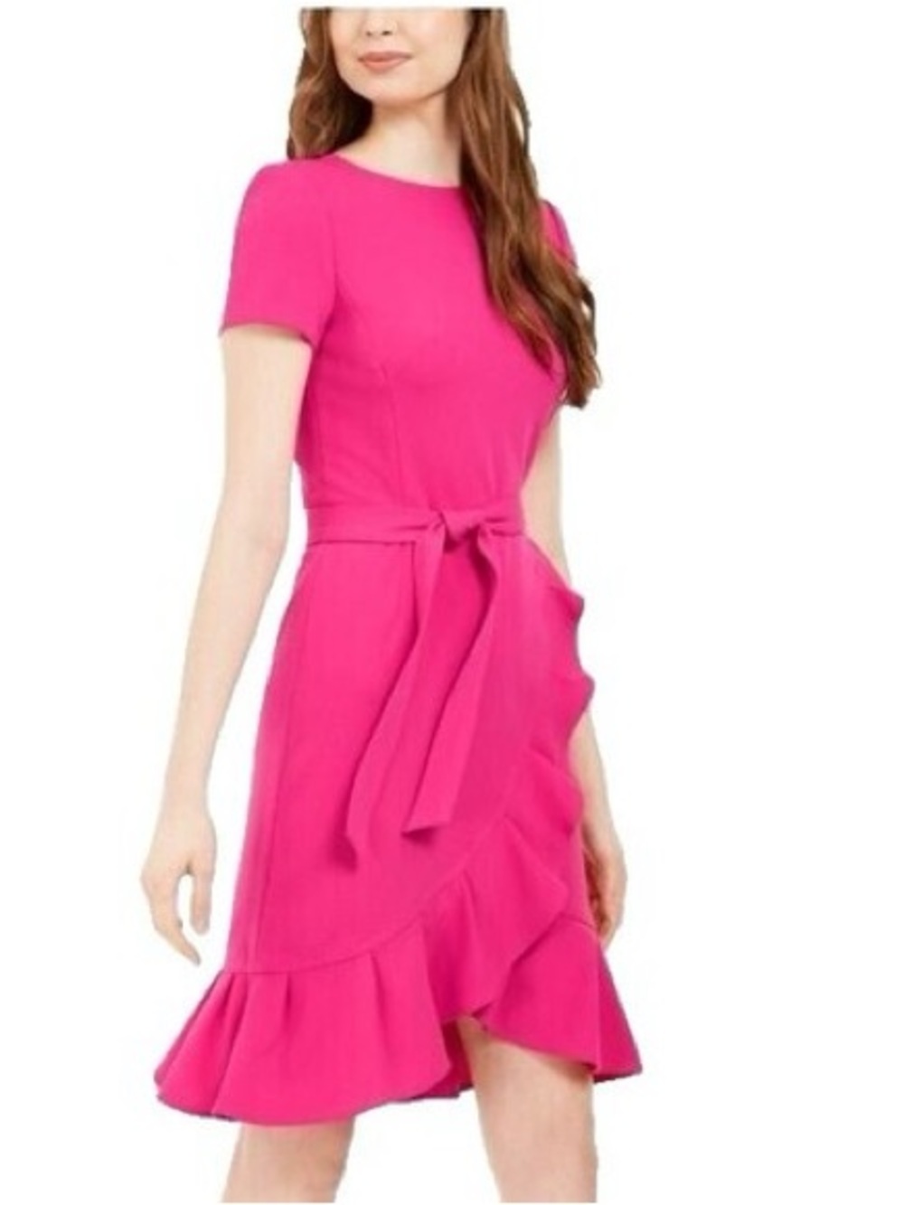 Calvin Klein Hot Pink Ruffle Belted Midi Dress